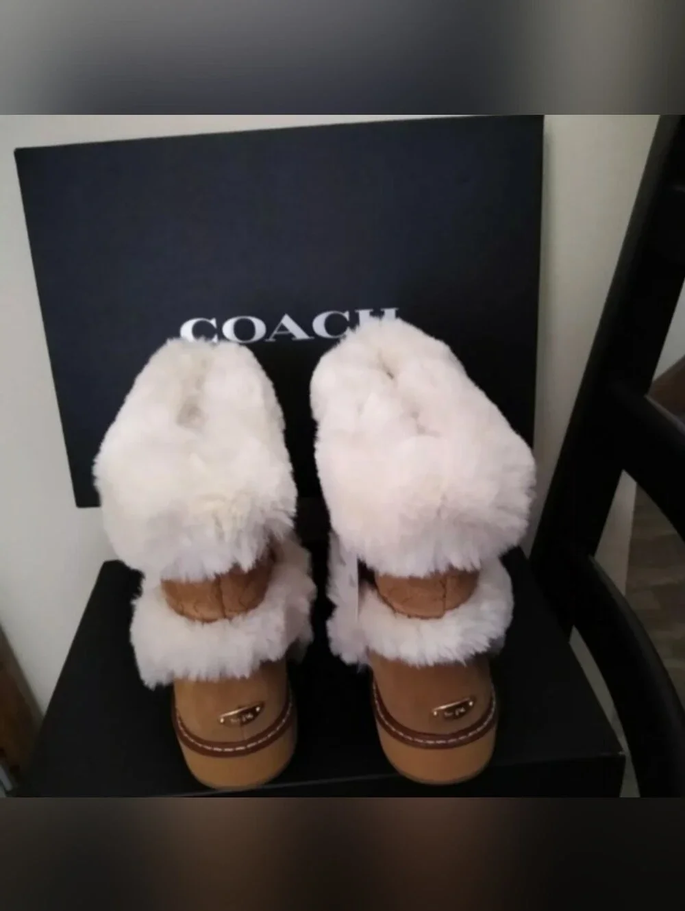 Coach☆ Authentic Izzie Signature Suede & Faux Sherling Fur trim Boots